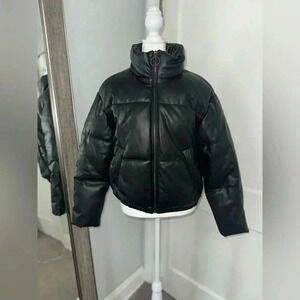 ALTAR'D STATE Hollis Leather Puffer Jacket Women's Size S Black